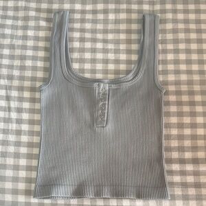 Ribbed Dusty Blue Button Up Tank Top